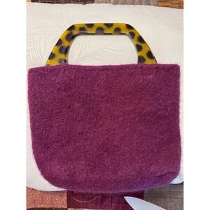 Judy Nantucket Purple Boiled Wool Handbag Tortoise Shell Handle Tote Bag